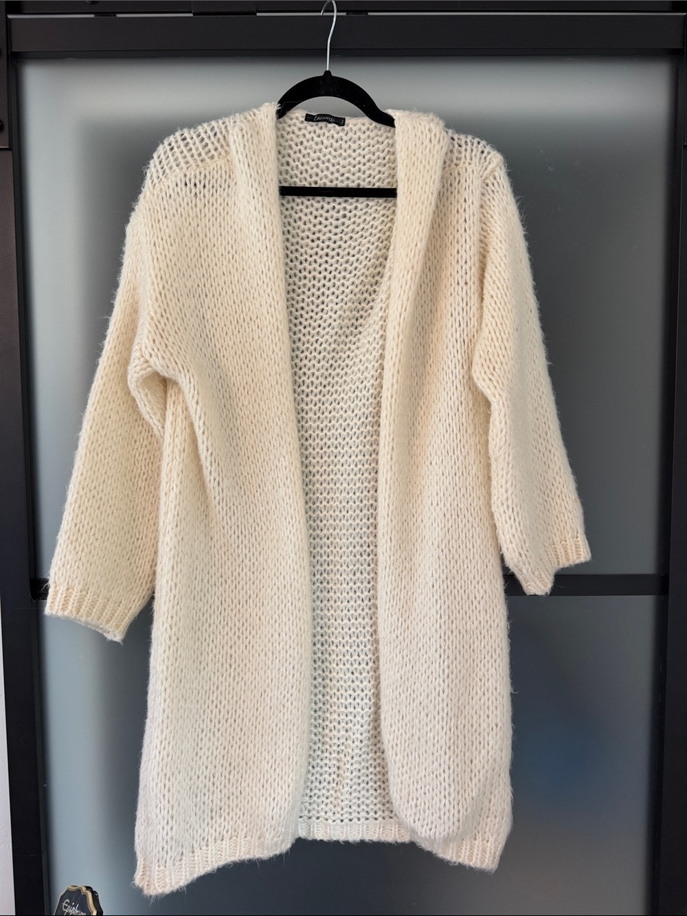 Lacomy Italy Cream Open-Front Long Knit Sweater Cardigan one size 37”